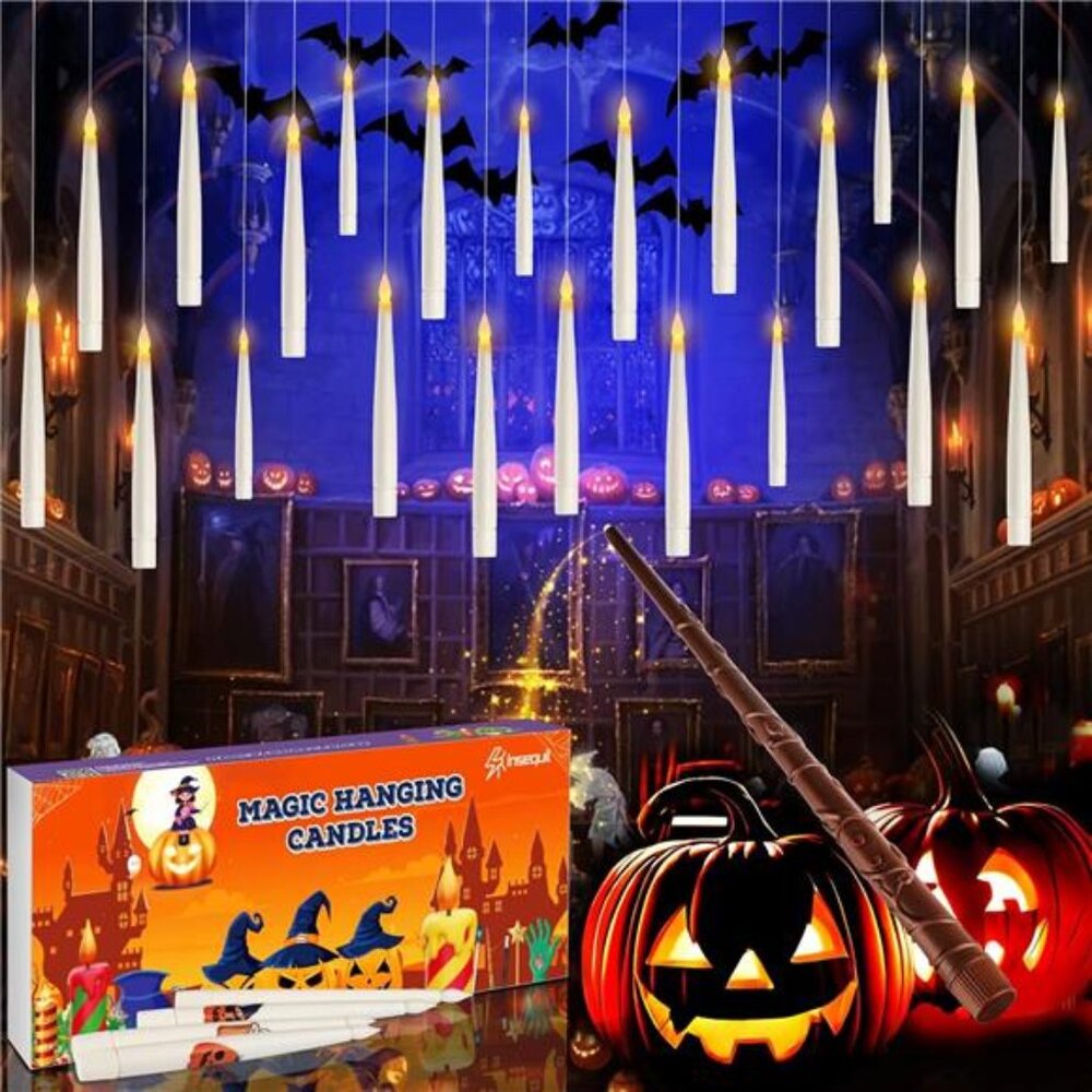 New Floating Candles with Wand Remote, 20 Pcs Magic Halloween Hanging Candles,